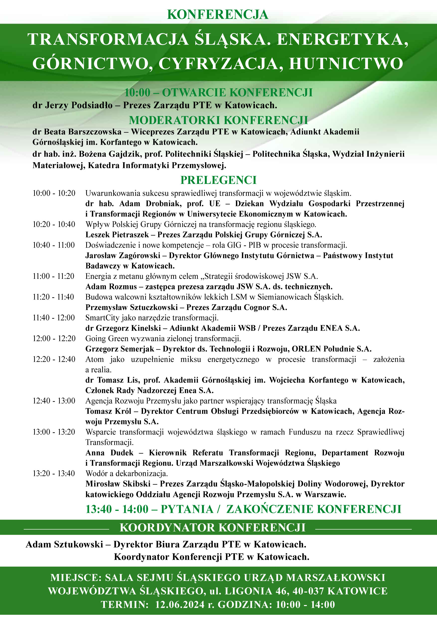 Transformacja Śląka program konferencja 12.06